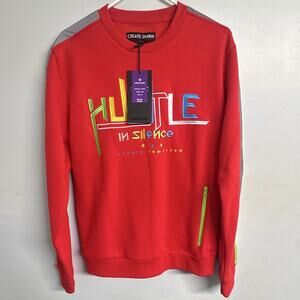 CREATE 2MRW Men's Red Crewneck Pullover Sweatshirt Graphic Embroidered (Size M)